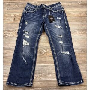 Flamingo Capri Jeans Women's Med (30x21)  Thick Stitch Stretch NWT